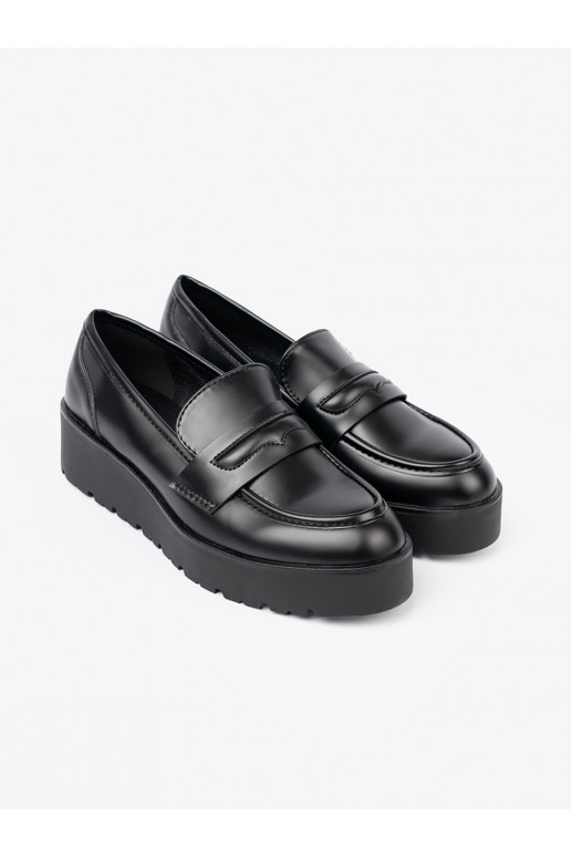 Elegantní styl Černé mokasíny s masivním podpatkem