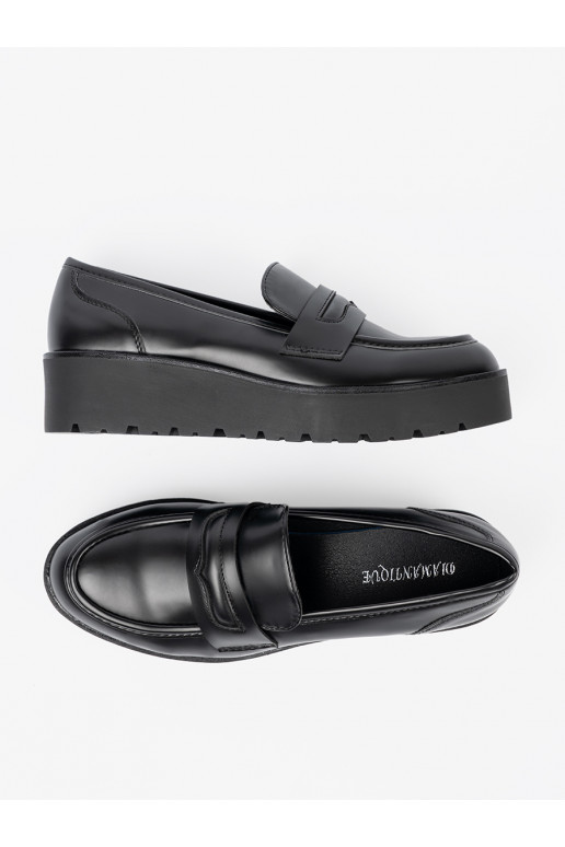 Elegantní styl Černé mokasíny s masivním podpatkem