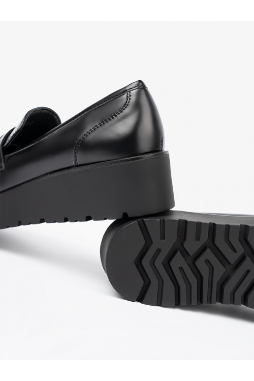 Elegantní styl Černé mokasíny s masivním podpatkem