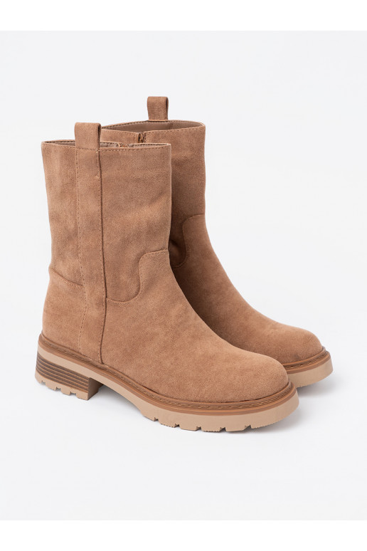 Minimalistyczne boty kamelowe z miękkiego zamszu