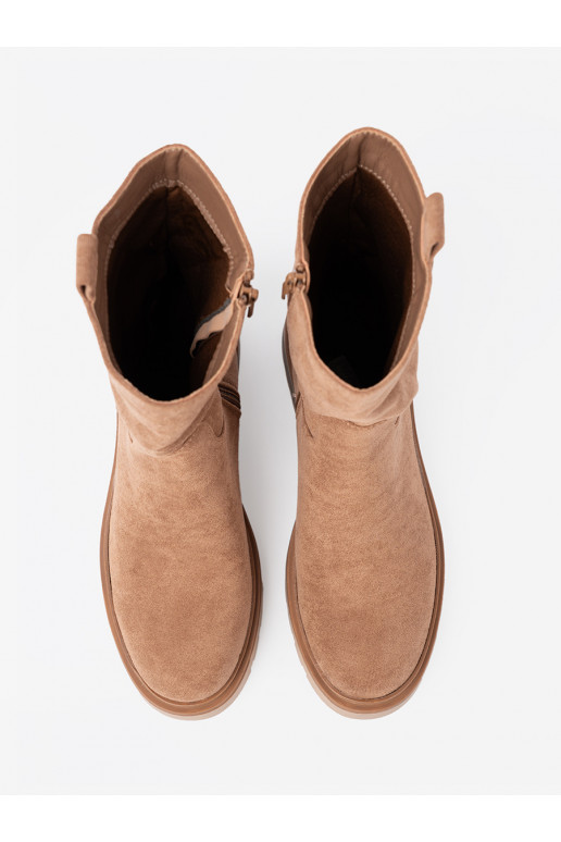 Minimalistyczne boty kamelowe z miękkiego zamszu