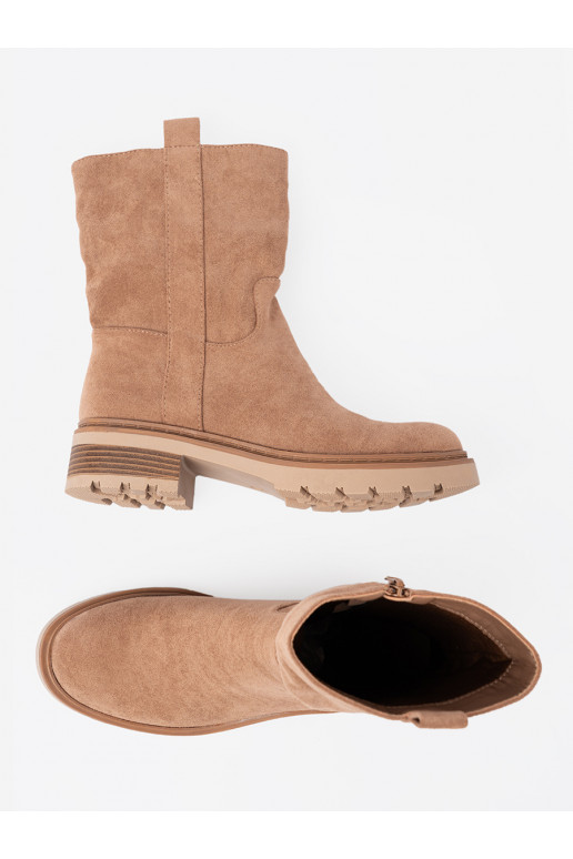 Minimalistyczne boty kamelowe z miękkiego zamszu