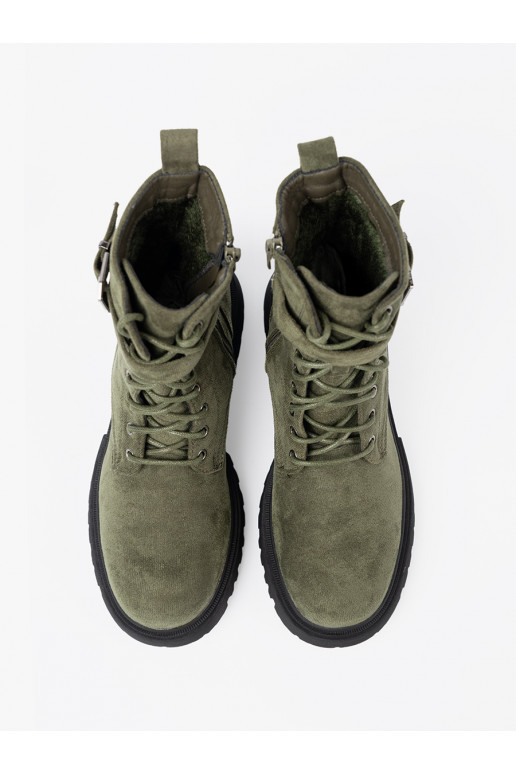 khaki Dámské boty z grubą podeszwą i m