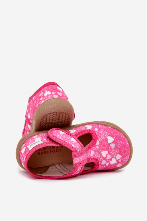 Pantofle Barefoot Dětské se srdíčky se samolepicími uzávěry Milami růžová Talirae Pantofle Barefoot Dětské se srdíčky se samolepicími uzávěry Milami růžová Talirae