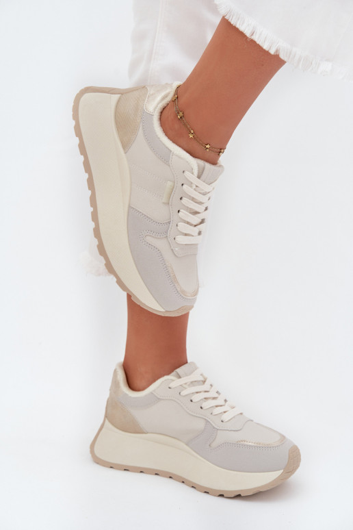 zateplené Tenisky  s platformou Big Star SS274008 HI-POLY SYSTEM slonová kost