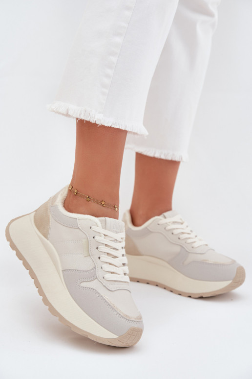 zateplené Tenisky  s platformou Big Star SS274008 HI-POLY SYSTEM slonová kost