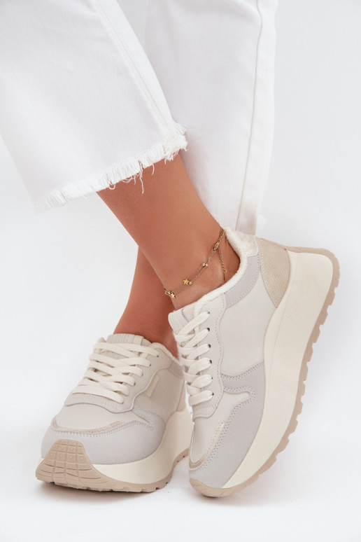 zateplené Tenisky  s platformou Big Star SS274008 HI-POLY SYSTEM slonová kost