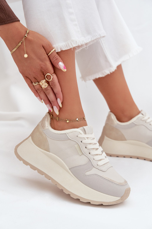 zateplené Tenisky  s platformou Big Star SS274008 HI-POLY SYSTEM slonová kost