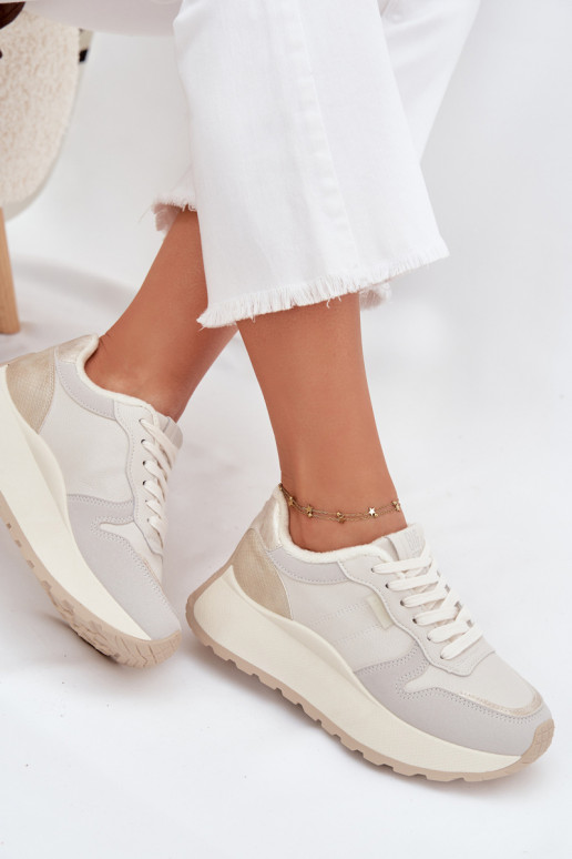 zateplené Tenisky  s platformou Big Star SS274008 HI-POLY SYSTEM slonová kost