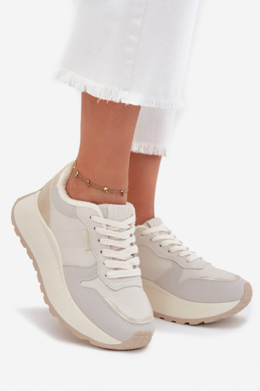 zateplené Tenisky  s platformou Big Star SS274008 HI-POLY SYSTEM slonová kost