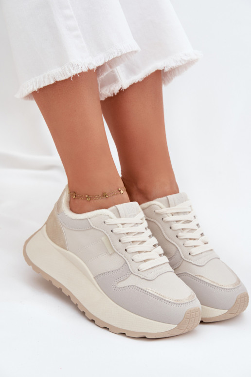 zateplené Tenisky  s platformou Big Star SS274008 HI-POLY SYSTEM slonová kost