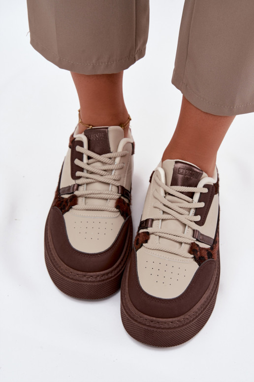  Tenisky s platformou Big Star SS274356 se vzory leopardí kožešiny hnědá-béžové