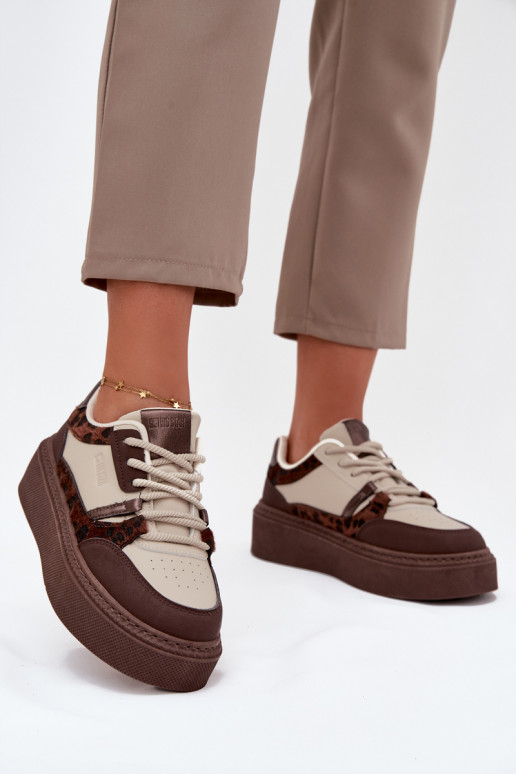  Tenisky s platformou Big Star SS274356 se vzory leopardí kožešiny hnědá-béžové