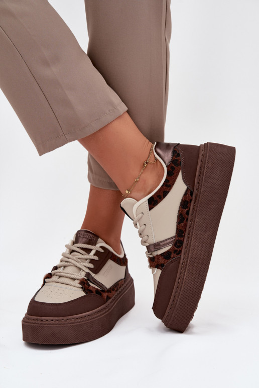  Tenisky s platformou Big Star SS274356 se vzory leopardí kožešiny hnědá-béžové