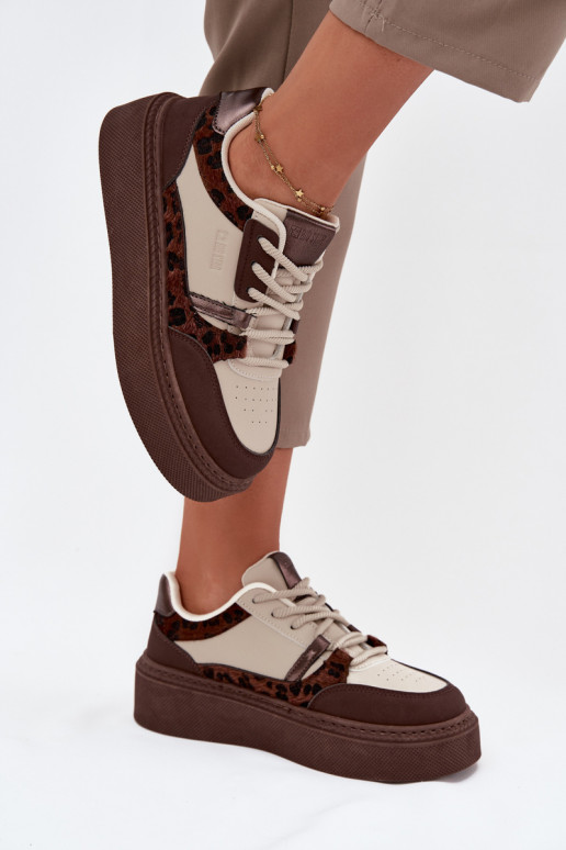  Tenisky s platformou Big Star SS274356 se vzory leopardí kožešiny hnědá-béžové