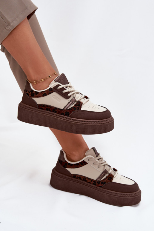  Tenisky s platformou Big Star SS274356 se vzory leopardí kožešiny hnědá-béžové