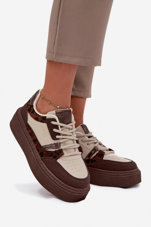 Tenisky s platformou Big Star SS274356 se vzory leopardí kožešiny hnědá-béžové