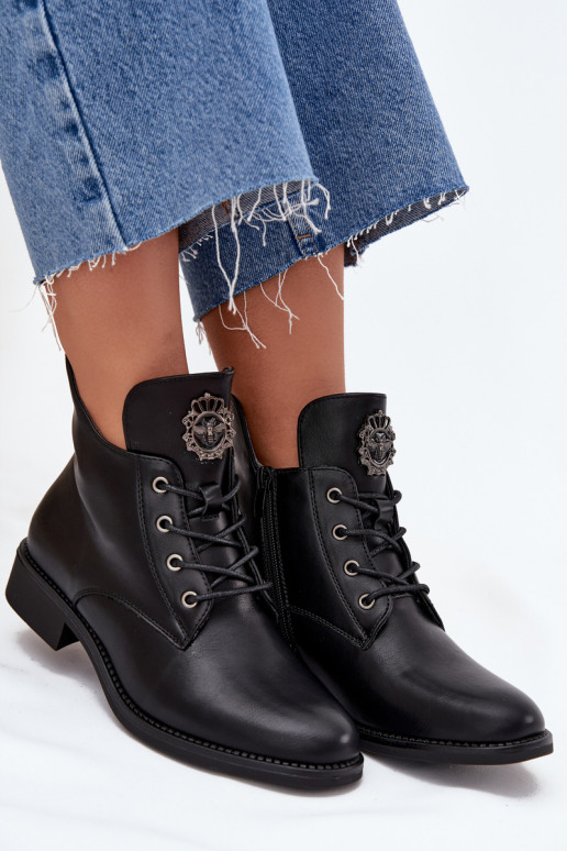 Dámské boty na nízkém podpatku s širokými podpatky  Detalem zateplené Černé Cylira