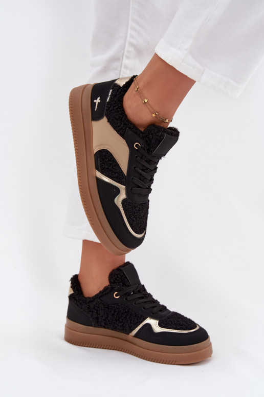 Tenisky  s platformou s kožešinou Typu Baranek Černé Frelina