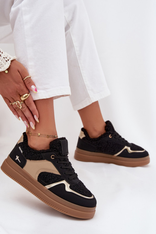 Tenisky  s platformou s kožešinou Typu Baranek Černé Frelina