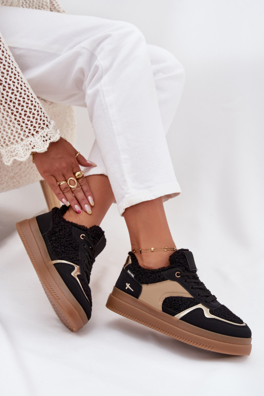 Tenisky  s platformou s kožešinou Typu Baranek Černé Frelina