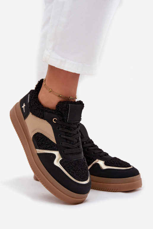 Tenisky  s platformou s kožešinou Typu Baranek Černé Frelina