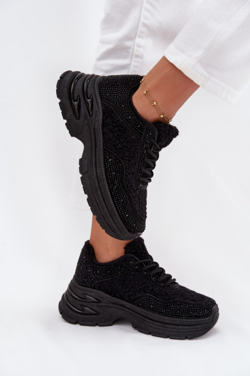 Tenisky  s třpytivými očky a kožešiny Typu Baranek Černé Zarika