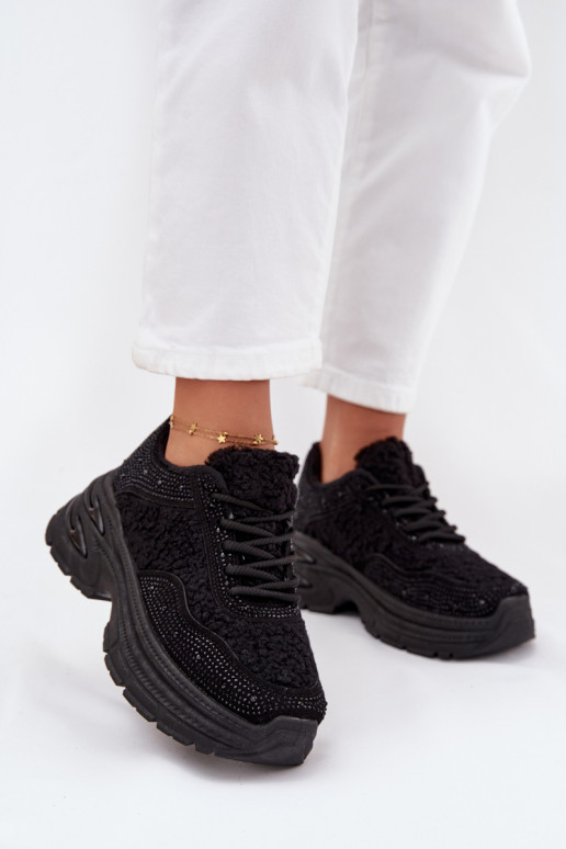 Tenisky  s třpytivými očky a kožešiny Typu Baranek Černé Zarika