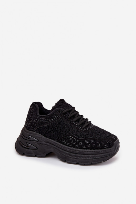 Tenisky  s třpytivými očky a kožešiny Typu Baranek Černé Zarika