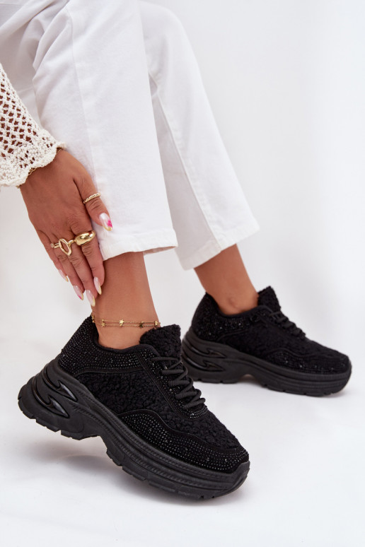 Tenisky  s třpytivými očky a kožešiny Typu Baranek Černé Zarika