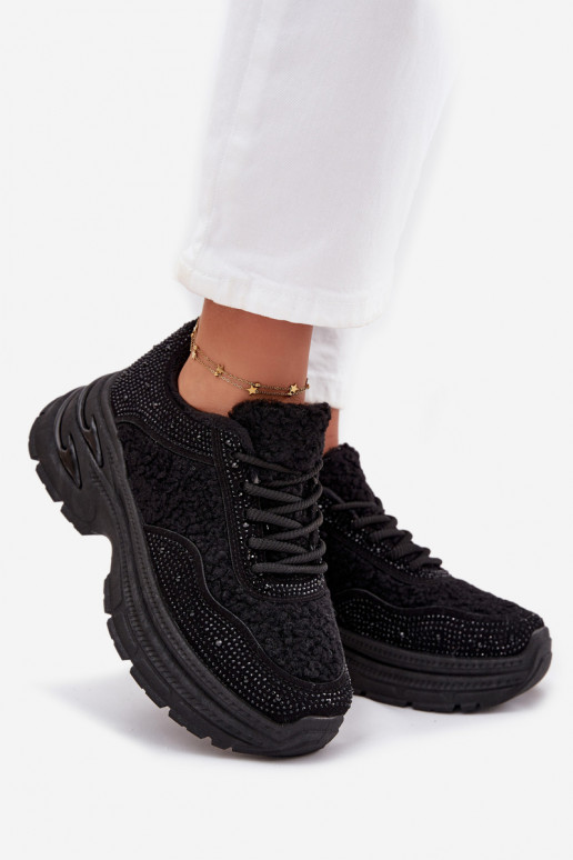 Tenisky  s třpytivými očky a kožešiny Typu Baranek Černé Zarika