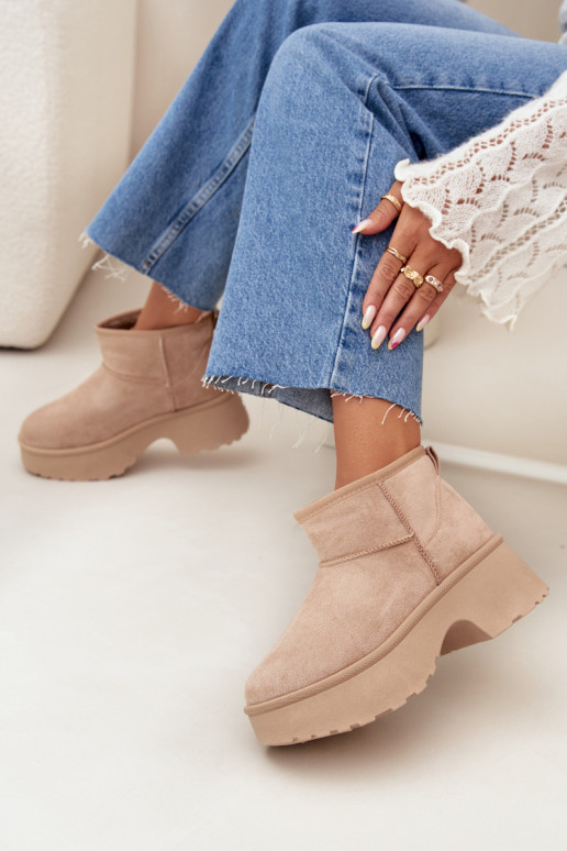 Sněhule  Slip-on vzor zateplené s kožešinou uvnitř khaki Mavelle