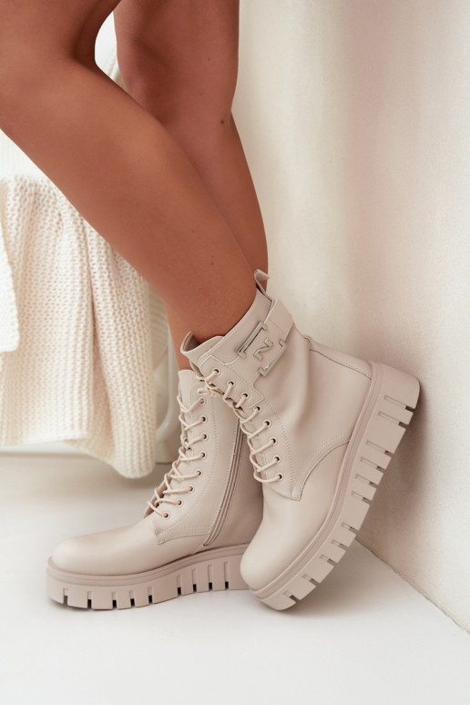 Dámské podpatky s platformou  Detalem zateplené slonová kost Lyrana