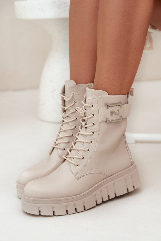 Dámské podpatky s platformou  Detalem zateplené slonová kost Lyrana