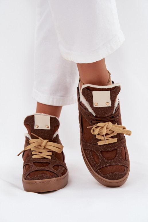 Tenisky  s platformou zateplené s kožešinou uvnitř hnědá Solvia