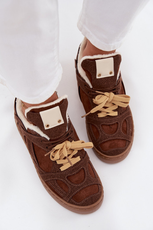 Tenisky  s platformou zateplené s kožešinou uvnitř hnědá Solvia