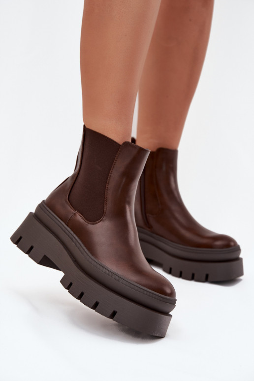 zateplené stylové podpatky  s platformou Czekoladowe Ismira