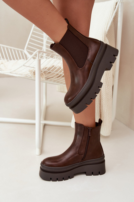 zateplené stylové podpatky  s platformou Czekoladowe Ismira