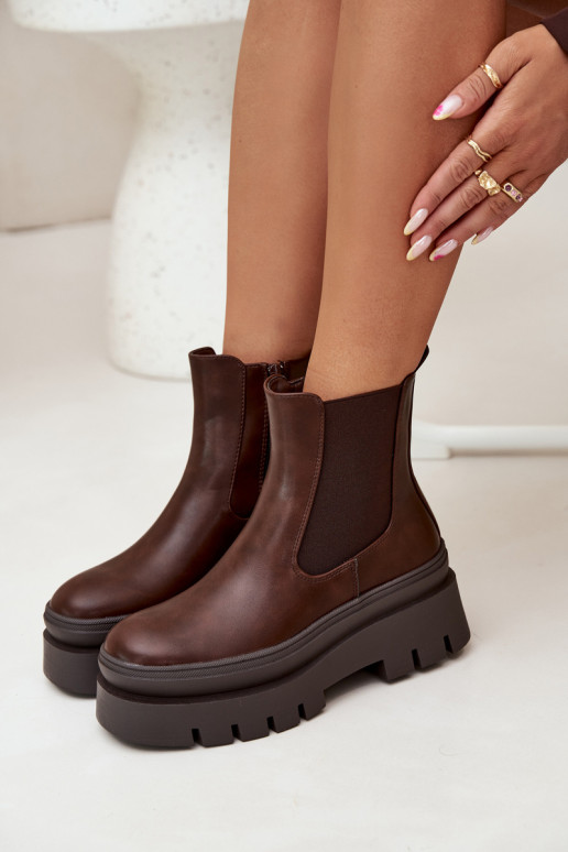 zateplené stylové podpatky  s platformou Czekoladowe Ismira