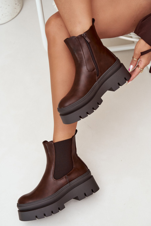 zateplené stylové podpatky  s platformou Czekoladowe Ismira