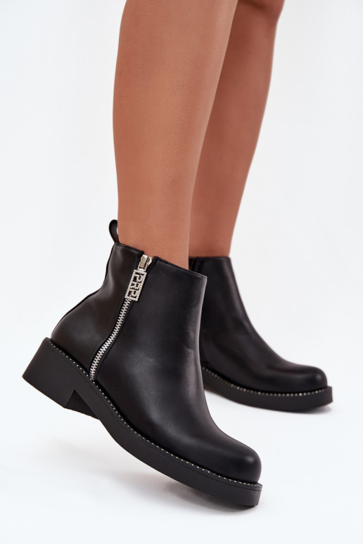 zateplené Dámské boty na nízkém podpatku s třpytivými očky Černé Vionna