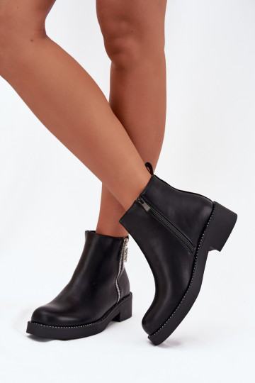 zateplené Dámské boty na nízkém podpatku s třpytivými očky Černé Vionna 2