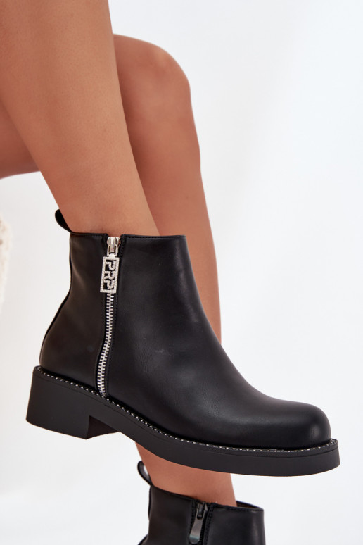 zateplené Dámské boty na nízkém podpatku s třpytivými očky Černé Vionna