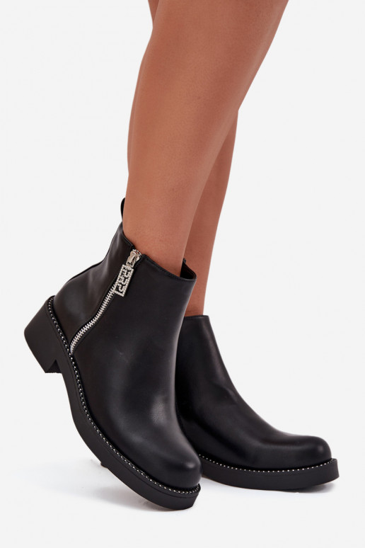 zateplené Dámské boty na nízkém podpatku s třpytivými očky Černé Vionna