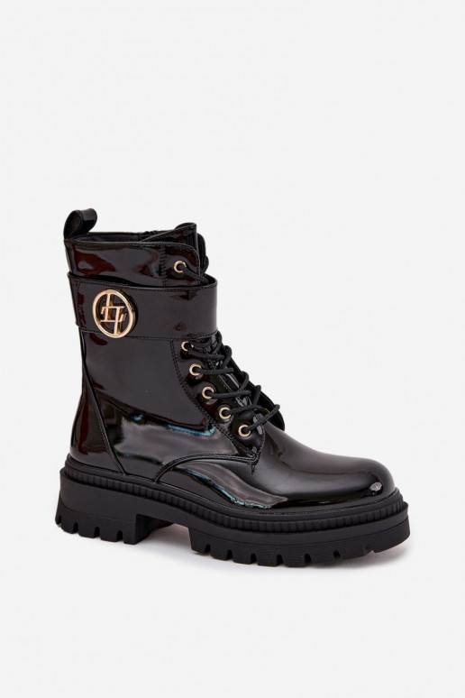 s efektem laku boty   Ze zlaté barvym Detalem zateplené Černé Fiorena