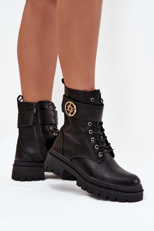 boty   Ze zlaté barvym Detalem zateplené Černé Fiorena