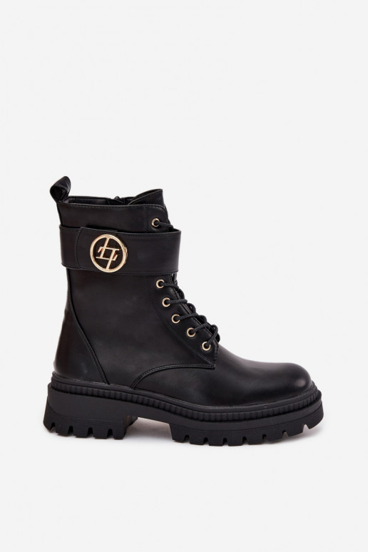 boty   Ze zlaté barvym Detalem zateplené Černé Fiorena