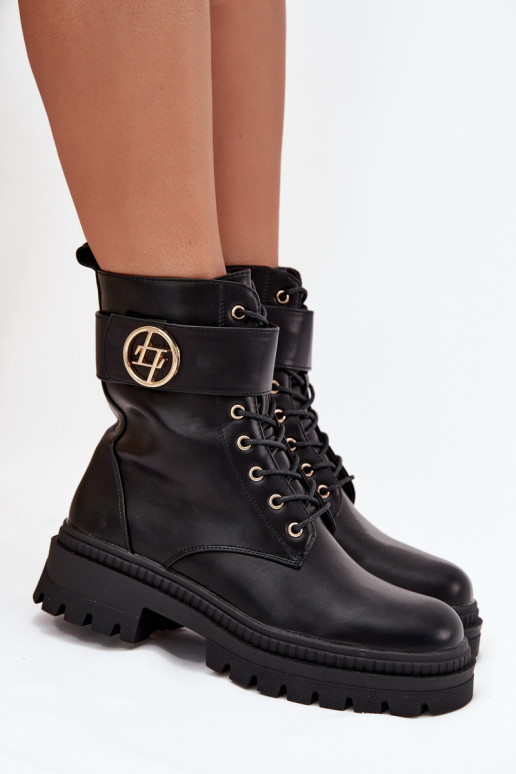 boty   Ze zlaté barvym Detalem zateplené Černé Fiorena