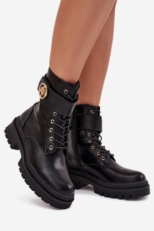 boty   Ze zlaté barvym Detalem zateplené Černé Fiorena