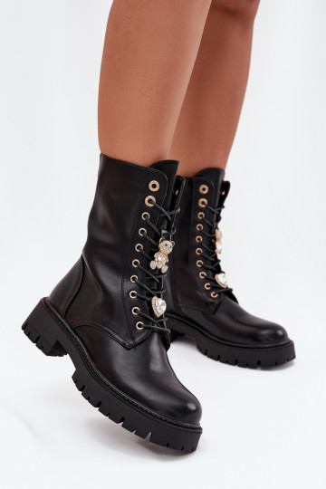 boty   Z Przypinkami zateplené Černé Lomina